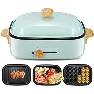 Imagem de Panela elétrica interna 3 em 1, 1200w, antiaderente, frigideira portátil aquecida, pequena máquina de takoyaki, panela de arroz para cozinha,Azul