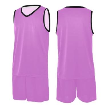 Imagem de CHIFIGNO Camiseta de basquete bege areia para adultos, camiseta juvenil PP-3GG, Lavanda magenta, M