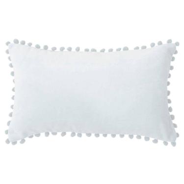 Imagem de Estojo de almofada retangular com design de pompom branco 50x30cm