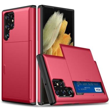 Imagem de Para Samsung S23 Ultra S22 S21 S20 S10 Plus 5G S9 S8 Capa Hard Armor Phone Case para Galaxy Note 20 10 9 8 Capa deslizante para cartão carteira, vermelha, para Galaxy S7