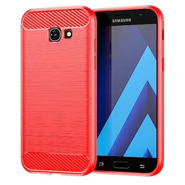 Imagem de Capa de celular para Samsung Galaxy A5 2017, fibra de carbono refinada, anti-queda, anti-impressões digitais, proteção total vermelha