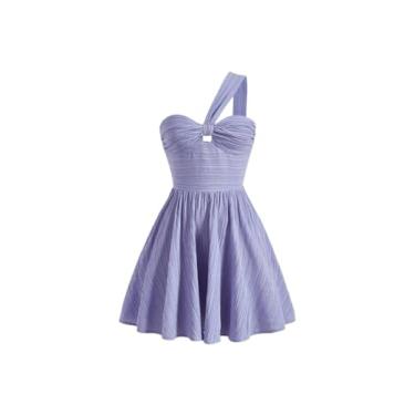 Imagem de Camisa Feminina Striped One Shoulder Dress (Color : Lilac Purple, Size : L)