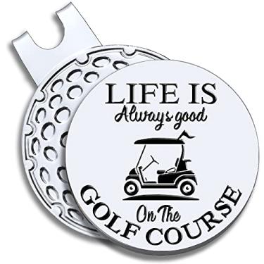 Imagem de GEYGIE Marcador de bola de golfe Life is Alawys Good On The Golf Course com clipe magnético para chapéu, acessórios de golfe engraçados presentes para homens e mulheres, presentes de golfe para homens