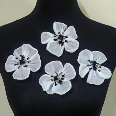 Imagem de Novos acessórios de roupas de flores tridimensionais tecido feito à mão acessórios de roupas DIY acessórios de roupas (branco)