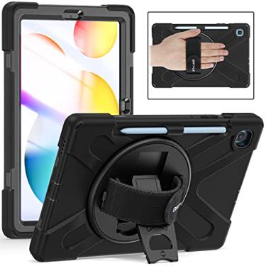 Imagem de BATYUE Capa para Samsung Galaxy Tab S6 Lite 10,4 polegadas 2024/2022/2020 (SM-P610/P613/P615/P619/P620/P625/P627), capa protetora com suporte para lápis, alça de ombro, alça de mão, suporte (preto)