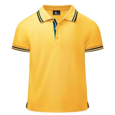 Imagem de WENTTUO Camisa polo para meninos, manga curta, abotoada, absorção de umidade, camisas de golfe para meninos, uniformes escolares, tênis, camisas polo, Cubpo03043-amarelo, 13-14 Anos