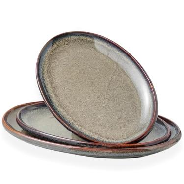 Imagem de KYBSCZ Travessas grandes de cerâmica - Conjunto de 3 travessas ovais para entretenimento. Pratos de cozinha modernos para jantar, frutas, salada, peru, etc. Forno, lavável na lava-louças, 40 cm / 35