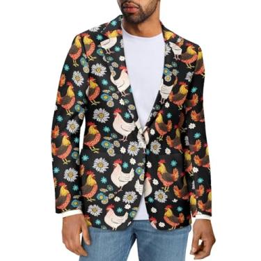 Imagem de Sprowallow Blazer masculino casual slim fit um botão elegante casaco esportivo lapela entalhada terno de negócios blazers jaqueta outono, Galo, margarida, X-Large