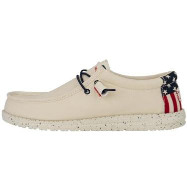 Imagem de Hey Dude Wally Patriotic, sapatos masculinos, mocassins, confortáveis e leves, Off-white, 38