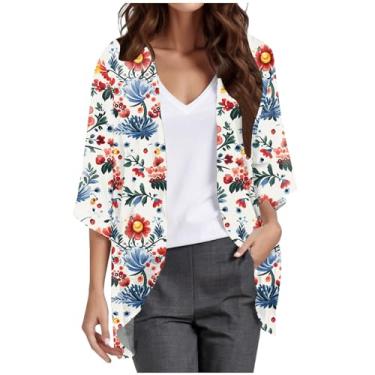 Imagem de Cardigã feminino estampado moderno casual de chiffon cropped plus size camisas de botão para mulheres, Cinza, P