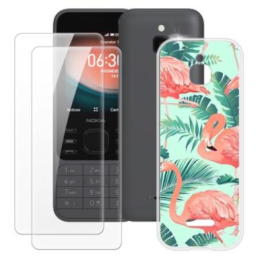 Imagem de MILEGOO Capa Nokia 6300 4G 2020 + 2 peças protetoras de tela de vidro temperado, capa ultrafina de silicone TPU macio à prova de choque para Nokia 6300 4G 2020 (2,4 polegadas) Flamingo