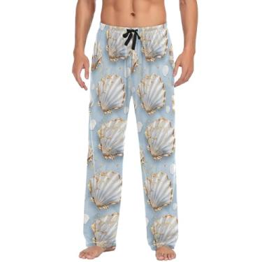 Imagem de Calça de pijama masculina para dormir, calça de pijama masculina para pai, irmão, marido, namorado, Conchas brancas e douradas, GG