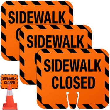 Imagem de Copkim 3 peças de placa de plástico de cone de trânsito calçada fechada cone de trânsito sinal de aviso superior 26,4 cm altura x 32 cm largura x 0,01 cm espessura placa de aviso de estrada para