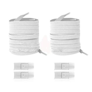 Imagem de 2 Pares De Cadarços Elásticos Para Tênis Com Trava De Pressão, Sem Necessidade De Gravata Para Adultos E Crianças, Cadarços Largos E Planos De Borracha(White)