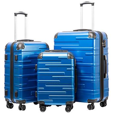 Imagem de Malas Coolife Conjunto com 3 peças, expansível (apenas a de 71 cm) com trava TSA, giratória, 51 cm, 61 cm, 71 cm, Azul, 3 piece set