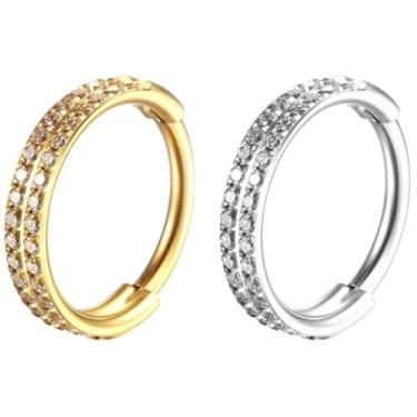 Imagem de Piercing Helix Conch Septo Argola Clik Titânio Pvd Zircônia 2 Fileiras 1.2x6/8/10/12 (Dourado, 6mm)