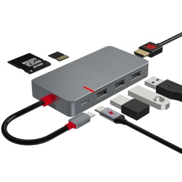 Imagem de ANYPLUS Adaptador multiportas USB C, estação de ancoragem 7 em 1 para laptop com HDMI 4K, 3 portas USB 3.0, leitor de cartão TF/SD, carregador PD de 100 W, hub USB alimentado para MacBook Pro, Air, HP, XPS Steam Deck, Dell, Lenovo