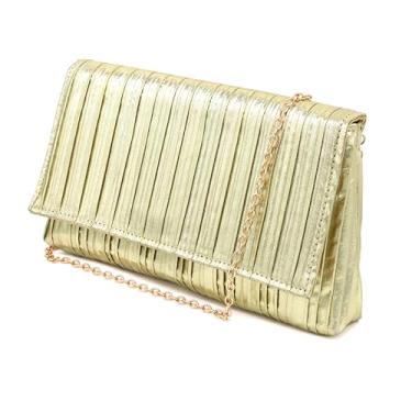 Imagem de Oriamour Bolsa clutch dourada para mulheres, bolsa de mão para noite, com alça de corrente de aba plissada, para festas, coquetéis, formaturas, casamentos, Dourado