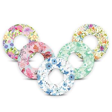 Imagem de ExpressionMed - Adesivos para Libre 2 (pacote com 5) - Feito nos EUA, impermeável, não desfia, fitas de sensor CGM pré-cortadas (pacote com flores pastel)