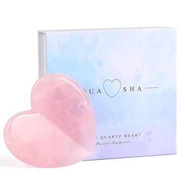 Imagem de Ferramenta de massagem de coração de quartzo rosa cristal cura amor pedra natural Gua Sha Board massageador de raspagem facial para rosto e olhos, pescoço