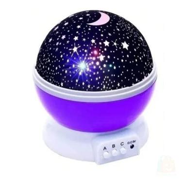 Imagem de Luminária Infantil Projetor Abajur Criança Estrelas Roxo CBRN10691 + Adaptador para Tomada Parede