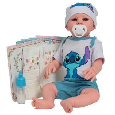 Imagem de Bebê Tipo Reborn Realista Com Lindo Conjunto Azul 48cm - Cegonha Rebor