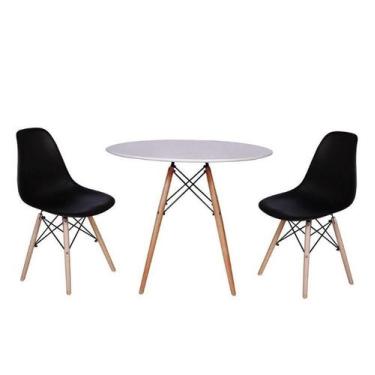 Imagem de kit Mesa Jantar Eiffel 90cm Branca + 2 Cadeiras Charles Eames - Preta 