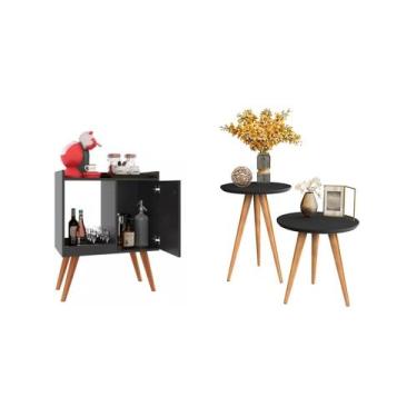 Imagem de Aparador Buffet Cantinho Retrô Linos + Conjunto De Mesas Apoio e Later