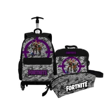 Imagem de Kit Mochila Com Carrinho + Lancheira Térmica + Estojo Personalizado Pe