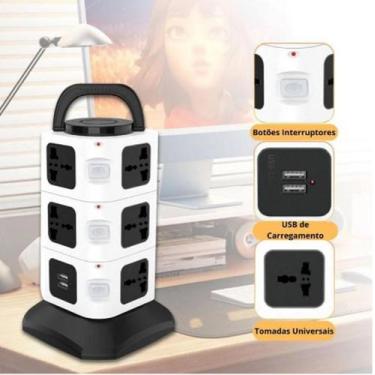Imagem de Torre De Tomadas Bancada Com Usb Cel Regua Vertical 2 Metros Extensão 