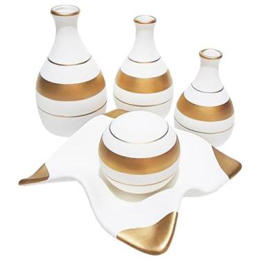 Imagem de Jogo De Vasos Trio Garrafas E Centro De Mesa - White Gold - Retrofenna