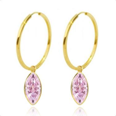Imagem de Brinco Argola Com Pingente Ouro 18k - S. Demór Joias, Rosa