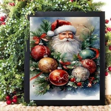 Imagem de Quadro De Natal Papai Noel - Guirlanda 24X18Cm - Com Vidro - Quadros O