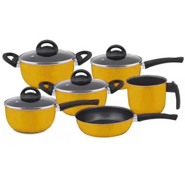 Imagem de Conjunto de panelas 06 pçs antiaderente Marpal com Teflon, Amarelo