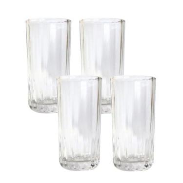 Imagem de Jogo 4 Copos de Vidro Água Suco Vitamina Coquetel Long Drink Multiuso 
