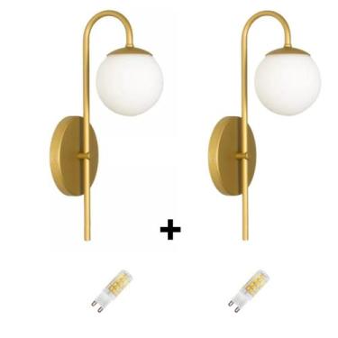 Imagem de Kit 2 Arandelas Lavabo Moderna Dourado + 2 Lampadas Led G9 - Jabuticab
