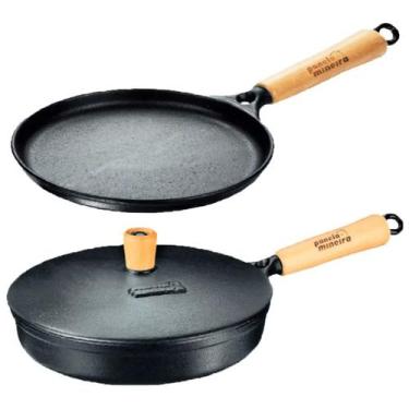 Imagem de Jogo 02 Frigideira De Ferro 25cm Com Tampa + Tapioca 19 Cm - Panela Mi