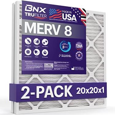 Imagem de BNX 20x20x1 MERV 8 filtros de ar 2 pacotes - FEITO NOS EUA - Filtros de forno de ar condicionado plissado eletrostático HVAC AC - Remove poeira, mofo, pólen, fiapos
