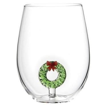 Imagem de Slant Collections Taças de vinho de Natal 3D sem haste com estatueta, 590 ml, grinalda