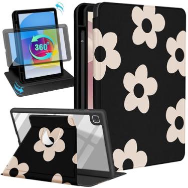 Imagem de Uppuppy Capa para Samsung Galaxy Tab A7 Lite de 8,7 polegadas com suporte de lápis para mulheres crianças meninas bonito floral feminino kawaii design preto bonito suporte giratório para tablet