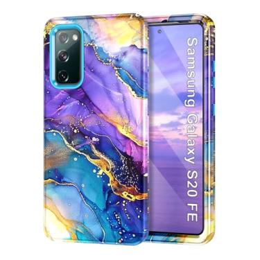 Imagem de Btscase Capa para Galaxy S20 FE 5G, estampa de mármore, 3 em 1, resistente, à prova de choque, de corpo inteiro, PC rígido + silicone macio, proteção contra quedas, para Samsung Galaxy S20 FE, azul e