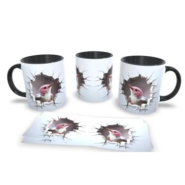 Imagem de Caneca Preta de Porcelana Personalizadas Arte Espelhada em 3D Animais (Passaro10)