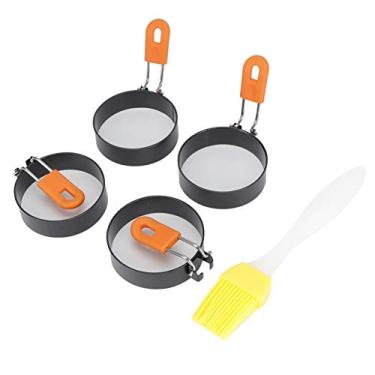 Imagem de Conjunto de 4 anéis de ovo de 8,3 cm com alça de silicone, com escova de óleo, anel grande para fritar ovos, molde redondo para muffins ingleses, modelador de chapa para café da manhã