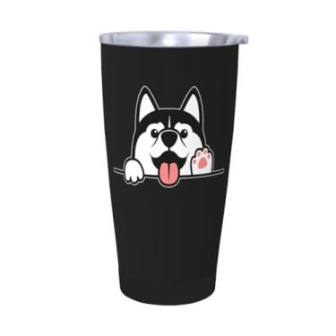 Imagem de Wisedeal Caneca de café Husky Dog de aço inoxidável com tampa com isolamento térmico, novidade presente de aniversário de Natal para pai, mãe, amor, cachorro, homens, mulheres, amigos, colegas de