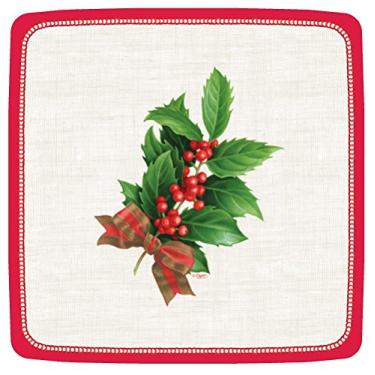 Imagem de Pratos de salada/sobremesa quadrados de linho de azevinho da Entertaining with Caspari, branco, pacote com 8