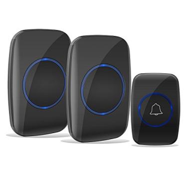Imagem de Campainha sem fio zhenxing à prova d'água com 2 receptores plug-in com 1 botão remoto receptores operando a mais de 152 m de alcance com mais de 50 sinos bateria incluída £ preto