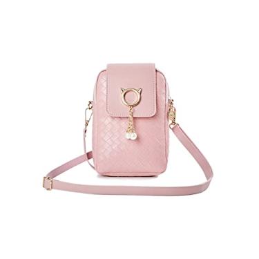 Imagem de FuninCrea Bolsa tiracolo feminina, bolsa de ombro PU, bolsa carteiro com zíper para celular com alça de ombro ajustável, rosa