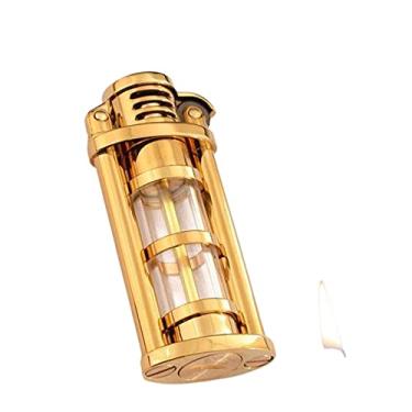 Imagem de HB1 Isqueiro de querosene, acendedor de roda de pederneira retrô, tanque de óleo transparente, latão estilo antigo, presente portátil para fumar (óleo não incluído), ouro