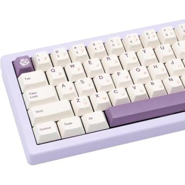 Imagem de GEKUCAP Teclas japonesas brancas 146 teclas Cherry Profile DYE-Sub teclas estilo minimalista PBT conjunto de teclas personalizadas para teclado mecânico Cherry Gateron MX Switches (tema rosa roxa)