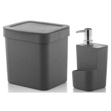 Imagem de Kit 2 Peças Cozinha Dispenser Porta Detergente 650ml Lixeira 2,5 Litro